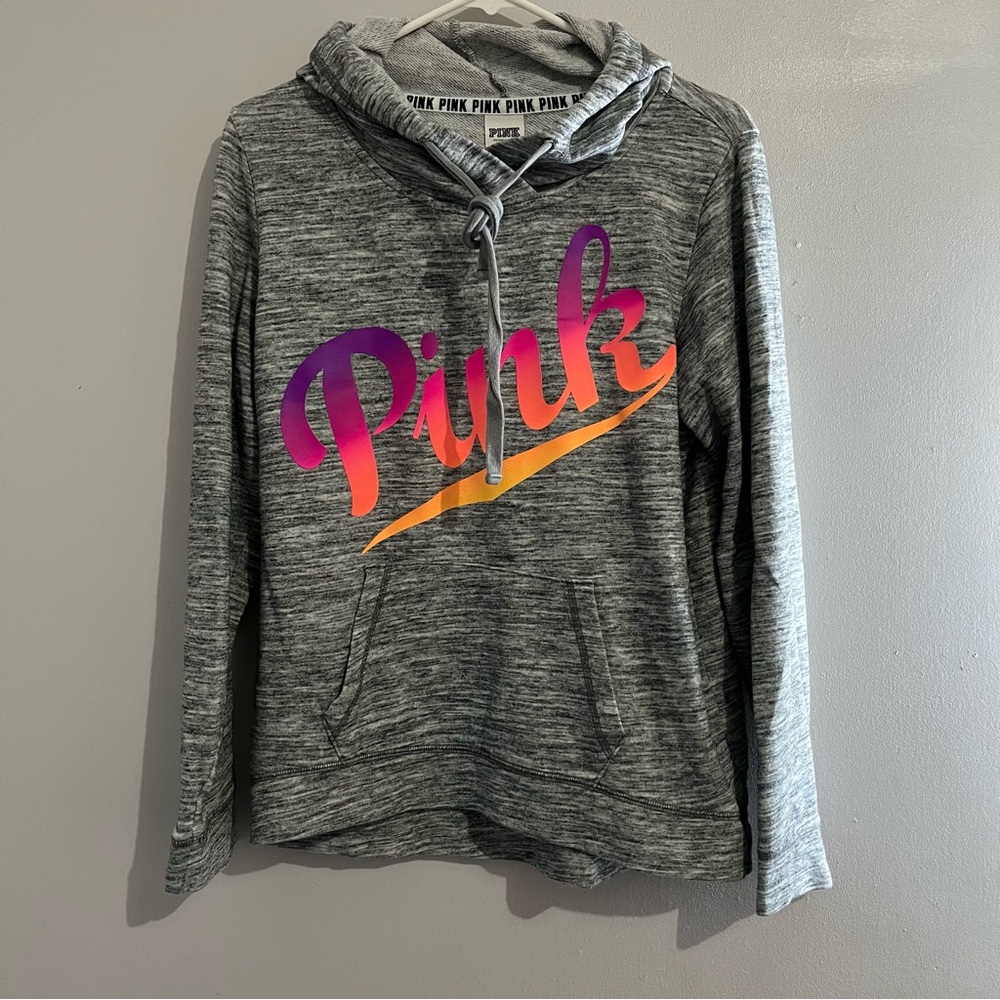 Pink Victorias Secret Sweatshirt hoodie size medium gray marled pullover M